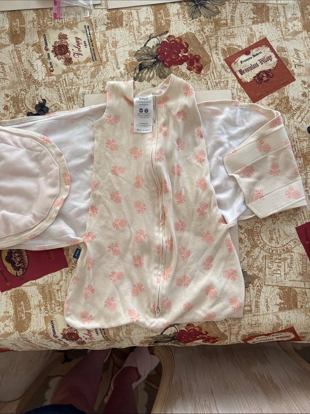 Halo Infant Sleeveless Zip Swaddle in Pale Pink Floral